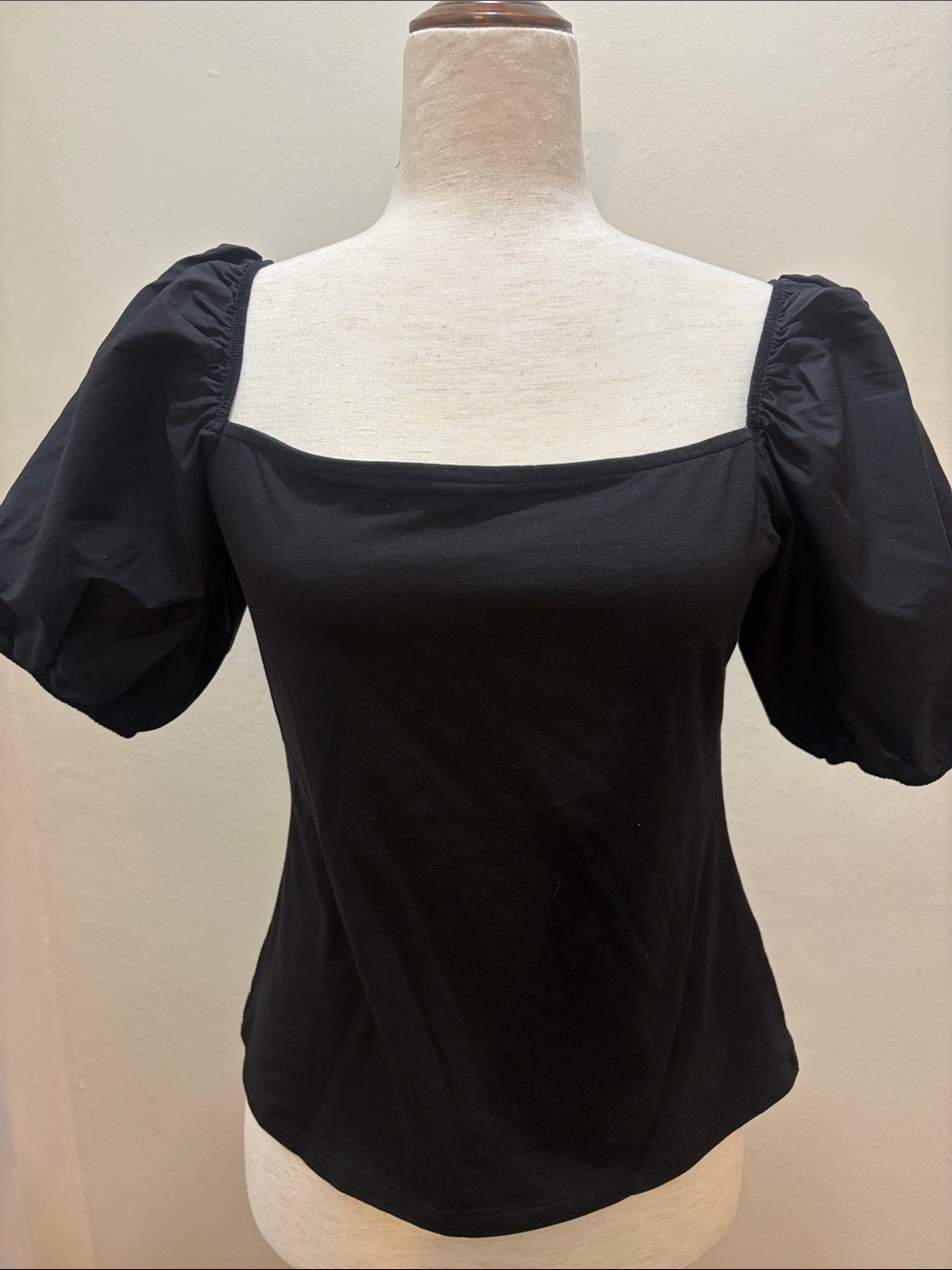 Black Puff Sleeve Square Neck Top - Women